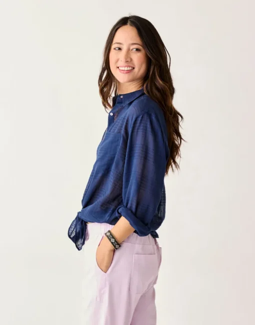 Carve Designs Long Sleeve^Taylor Textured Tunic: Navy