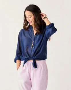 Carve Designs Long Sleeve^Taylor Textured Tunic: Navy