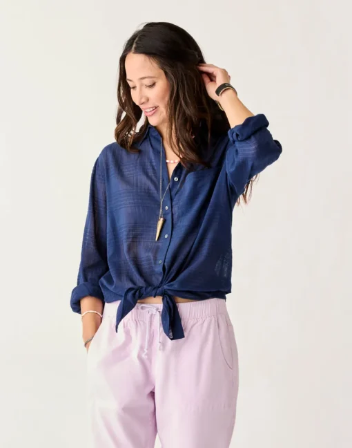 Carve Designs Long Sleeve^Taylor Textured Tunic: Navy