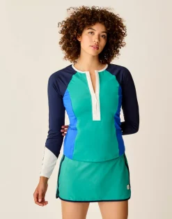 Carve Designs Rashguards & Sun Protection^Trestle Sunshirt: Jade w. Navy